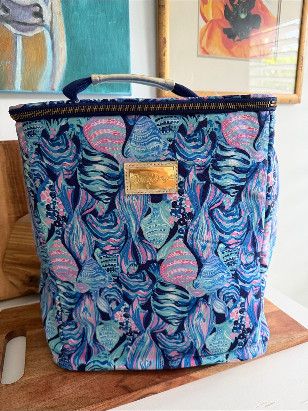 Lilly Pulitzer Wine Carrier Beachcomber Cooler Bag Scale Up Pattern Euc
